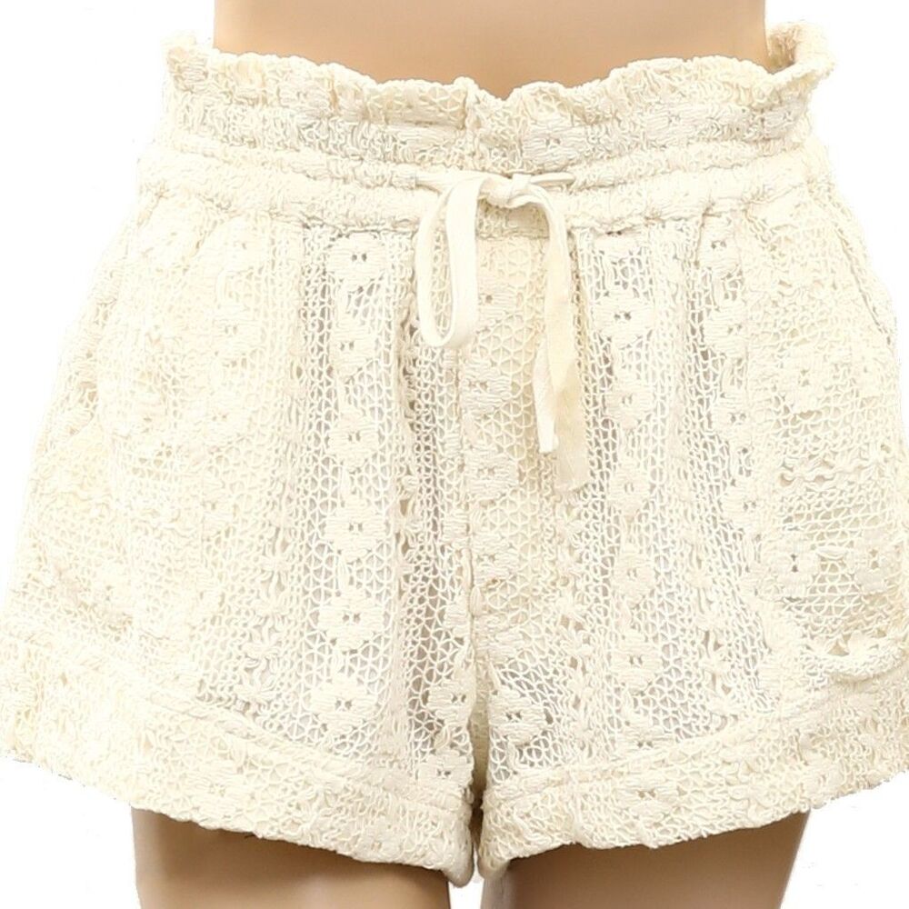 By Anthropologie Lace Tie-Waist Shorts Floral Pull-on Cotton High Rise S 289519 - Picture 6 of 9
